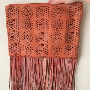 Johnny Was Fringe Leather Zipper Bag